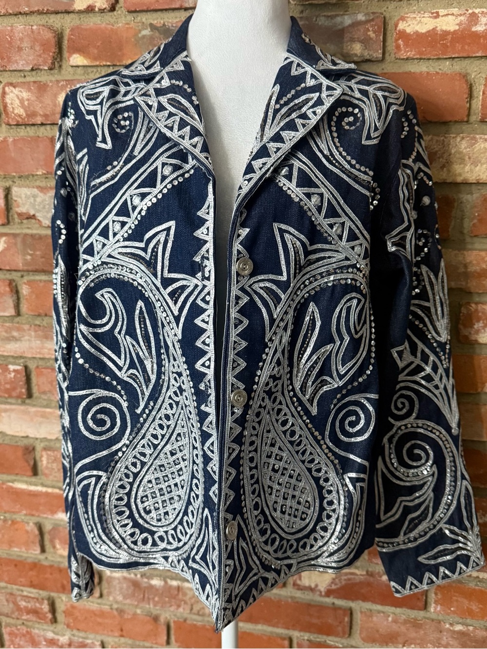 Rare Embellished Denim and Silver Paisley Jacket